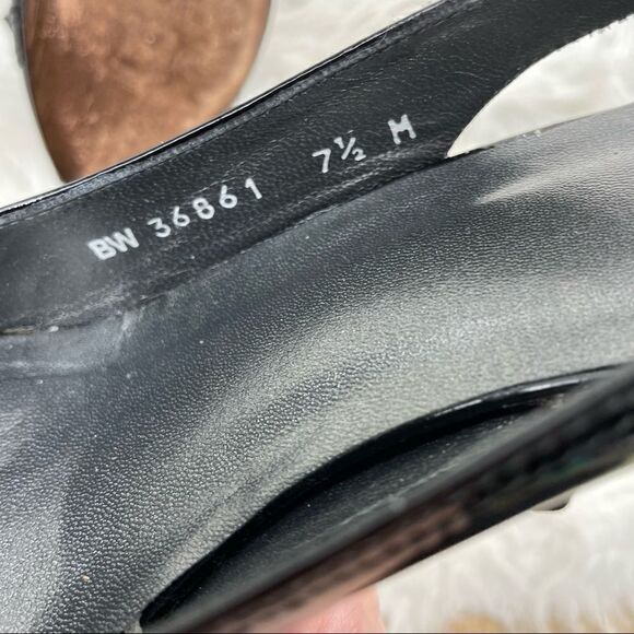 Stuart Weitzman Patent Leather Slingback Peep Toe Heels - Picture 8 of 8